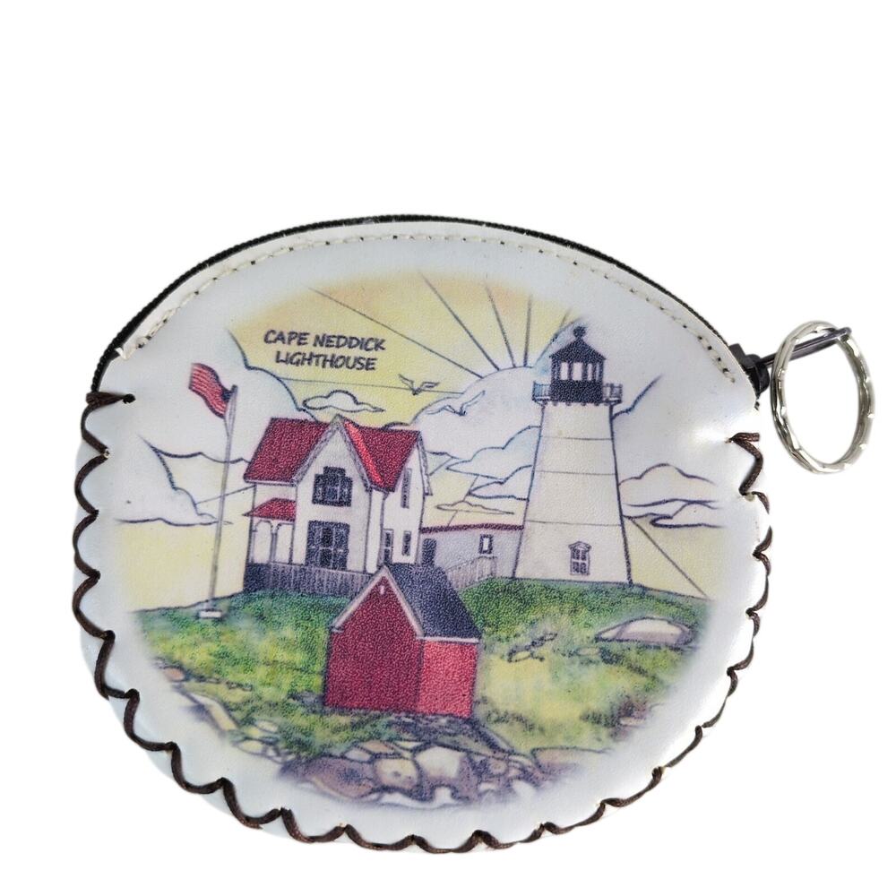 Cape‎ Neddick Nubble Lighthouse Maine Souvenir Coin Purse w/ Keychain Loop